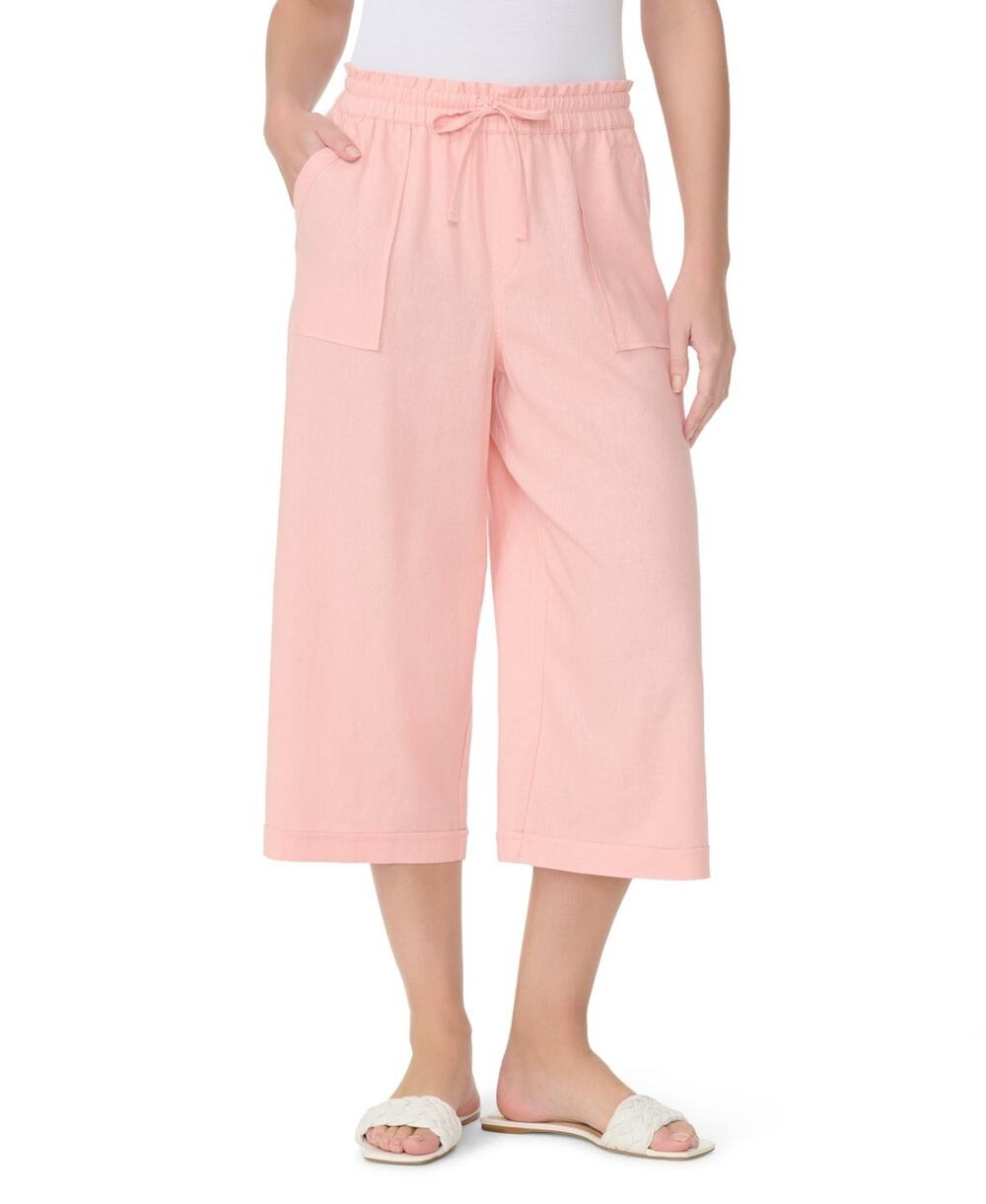 Gloria Vanderbilt Women's Linen Pull On Wide-Leg Crop Pants Size M 3762